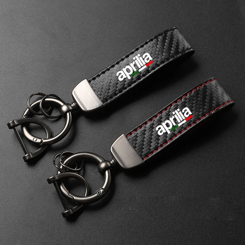 Motorcycle Carbon Fiber Leather Keychain Horseshoe Buckle Jewelry For Aprilia Rsv4 Rs660 Tuono 660 Rsv1000/R Caponord 1200