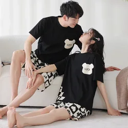 Couple Sleepwear Knitted Cotton Pajamas for Women Short Sleeved Shorts Summer Loungewear Fashion Cartoon Print Home Clothing Hom