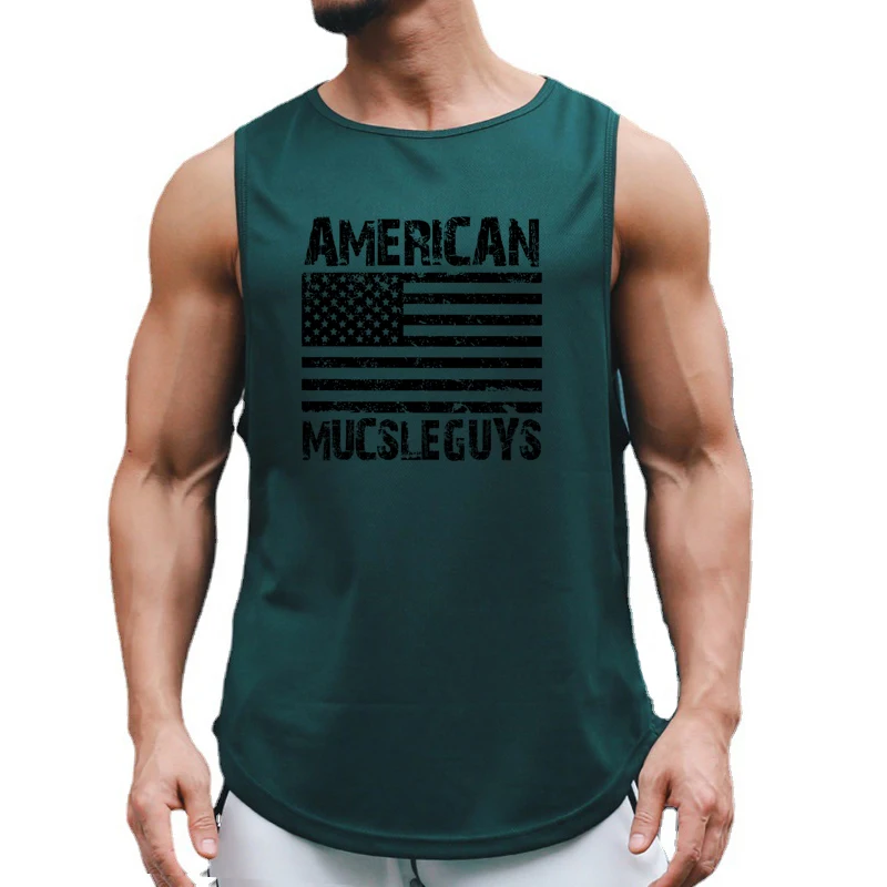 

Gym Bodybuilding Workout Sport Singlet Fashion Print Sleeveless Shirt Men Fitness Tank Top Summer Breathable Quick Dry Mesh Vest