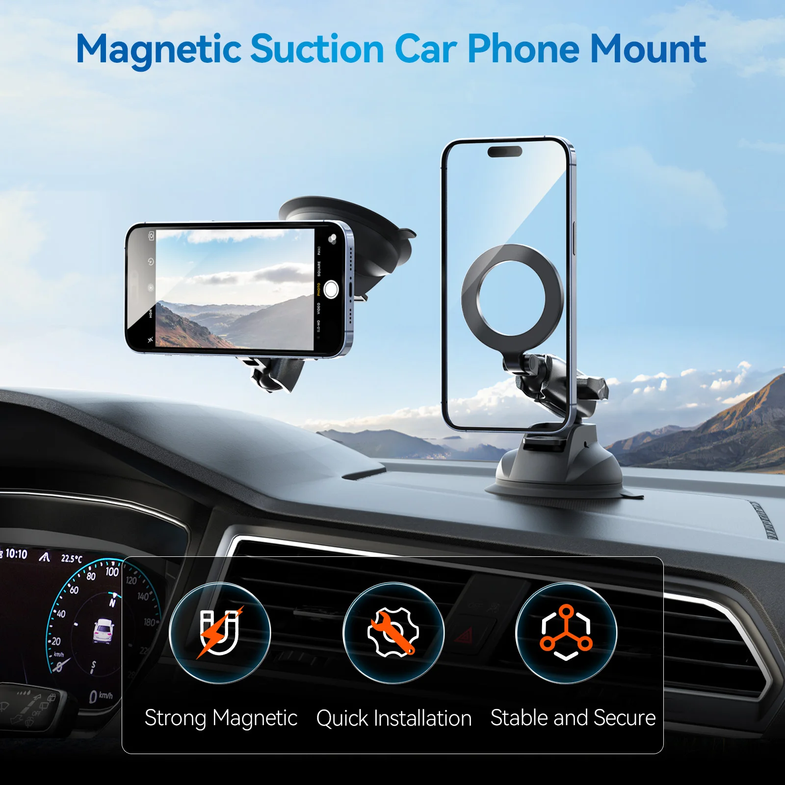 Suction Cup Mobile Phone Stands For Vehicle TELESIN Magnetic Car