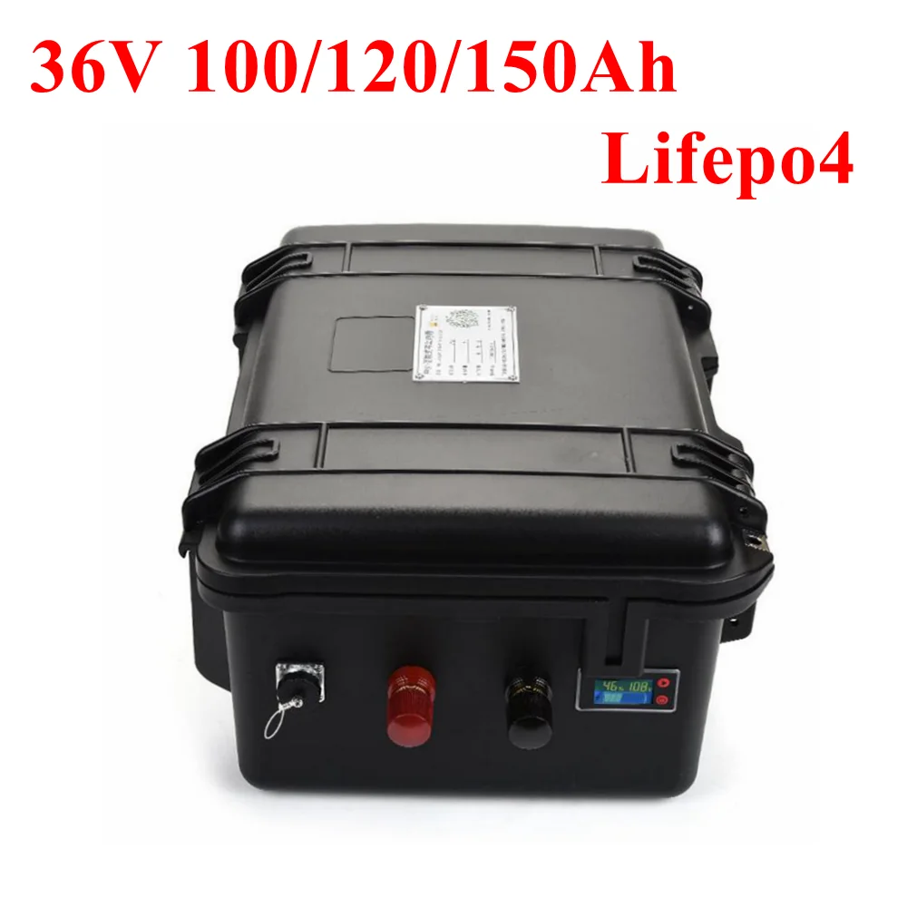 

Водонепроницаемый литиевый аккумулятор LiFepo4 36 в 150 Ач 100 Ач 120 ач с BMS для рыболовных лодок, солнечная система, моторный EV RV + зарядное устройство 10 А