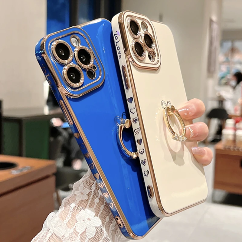 Luxury Silicone Ring Holder Phone Case For iPhone 11 12 13 14 15