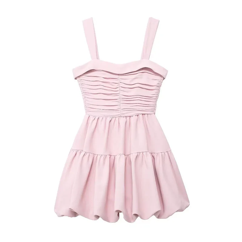 thumbnail image 1 of HH TRAF Vestidos de verano para mujer 2024 Moda Rosa Cuello cuadrado Fruncido Sin mangas Vestido corto plisado sin espalda informal para mujer, 1 of 5