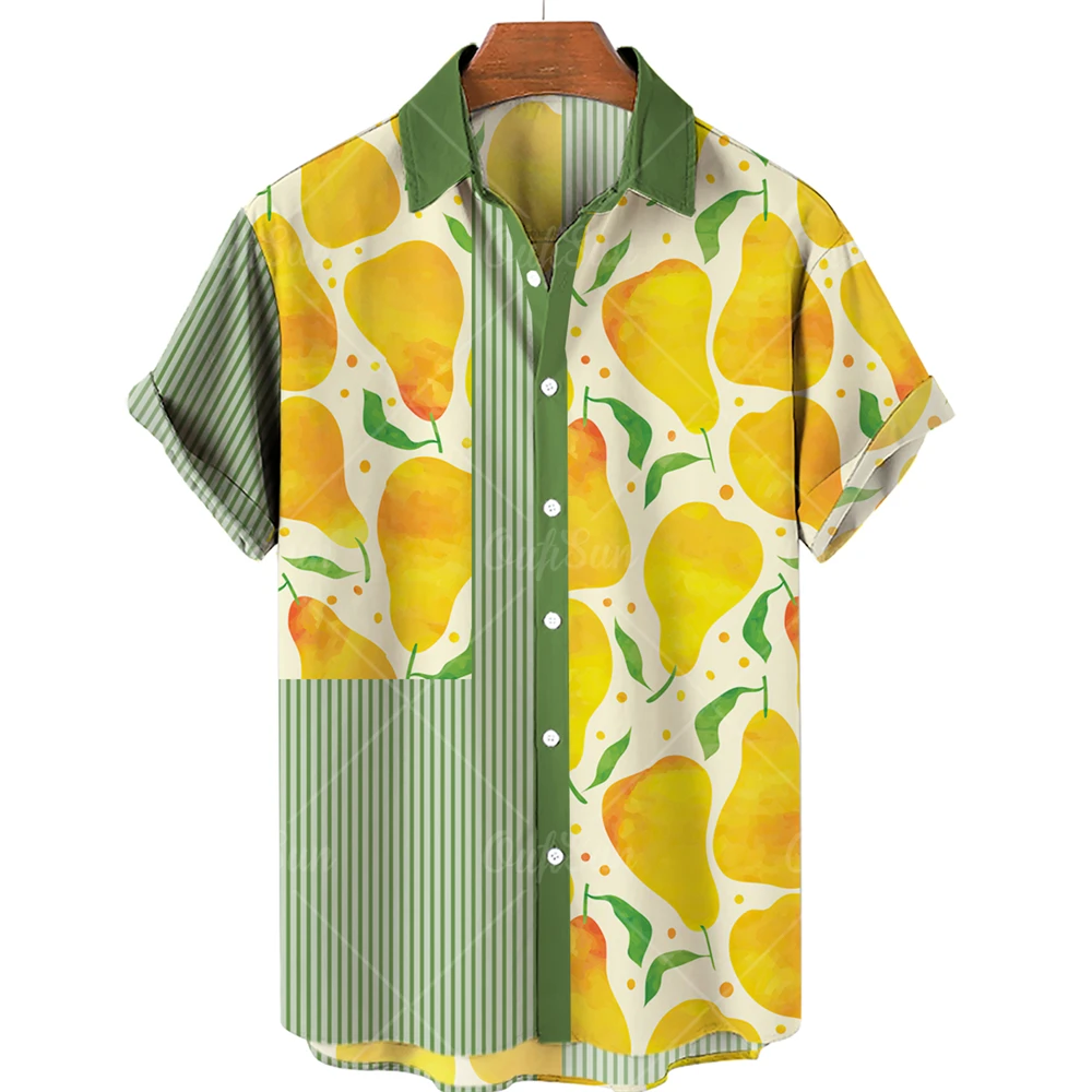 2022 New Fashion Summer Casual Fruit Printed Shirt, Men's Hawaiian Shirt, Seaside Vacation, Beach Top 5XL mens short sleeve button up shirts