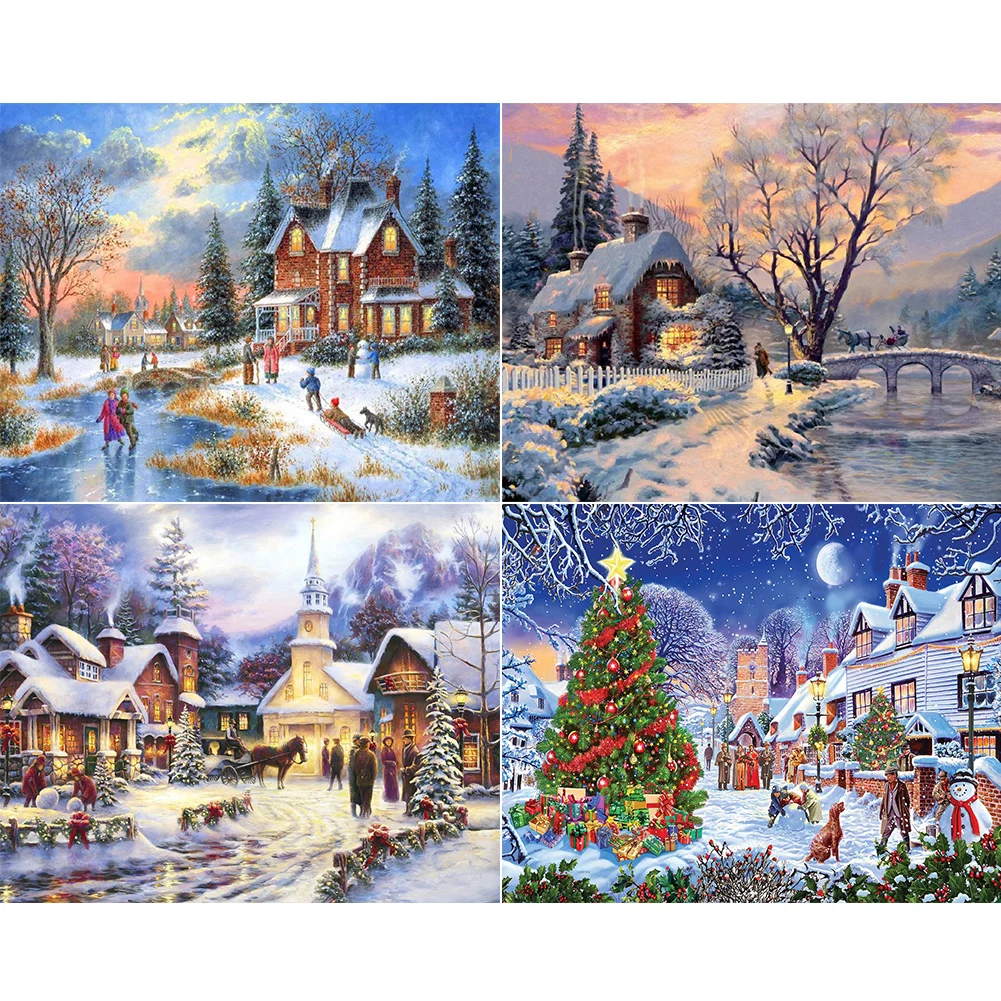 50x40cm Snow Scene Diamond Painting 5D DIY Full Round Drill Mosaic Kit Rhinestone Drawing