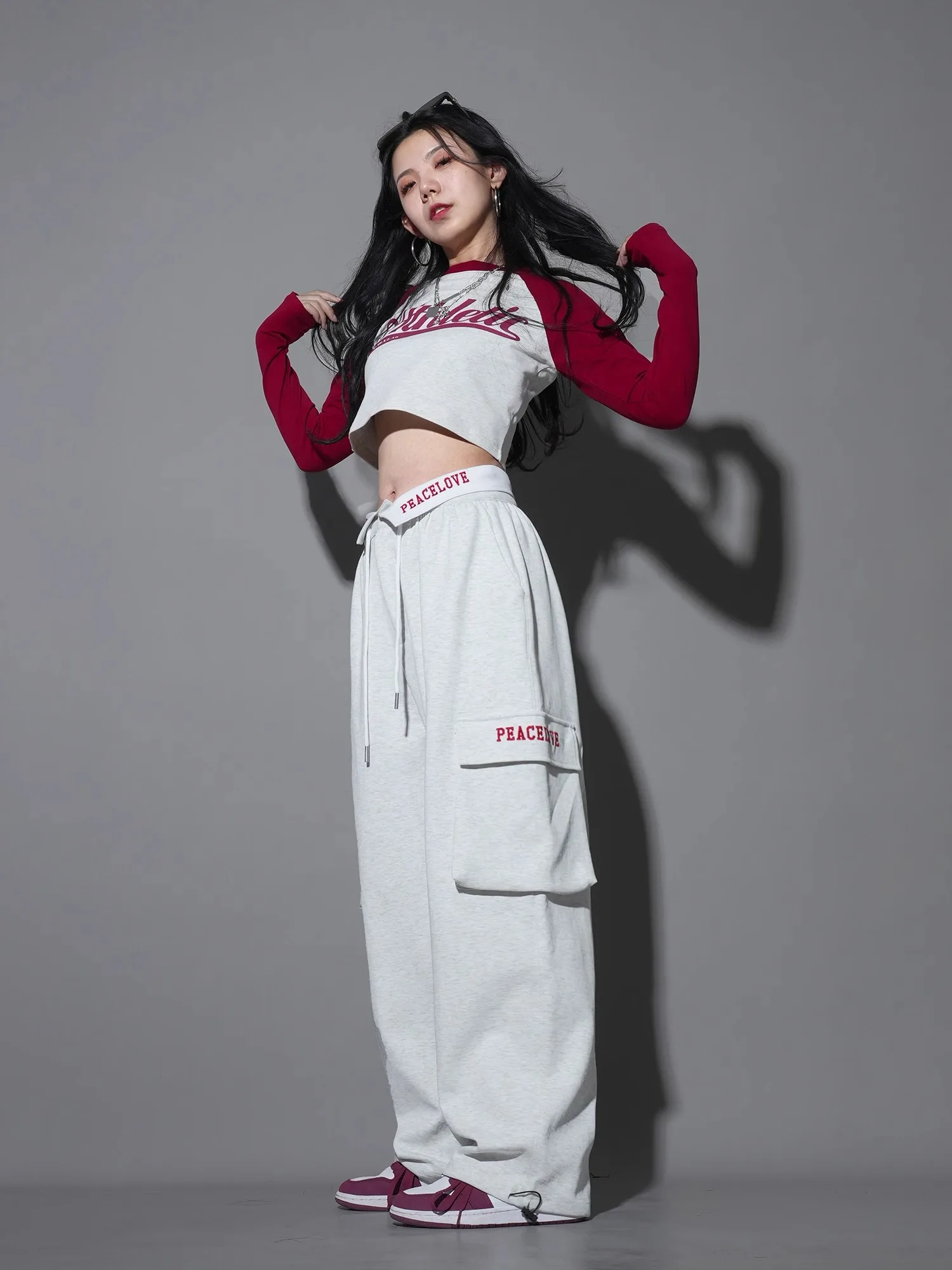 CBXLAB Street Dance Women's hip-hop jazz street dance trousers with turned-up waist design sweatpants
