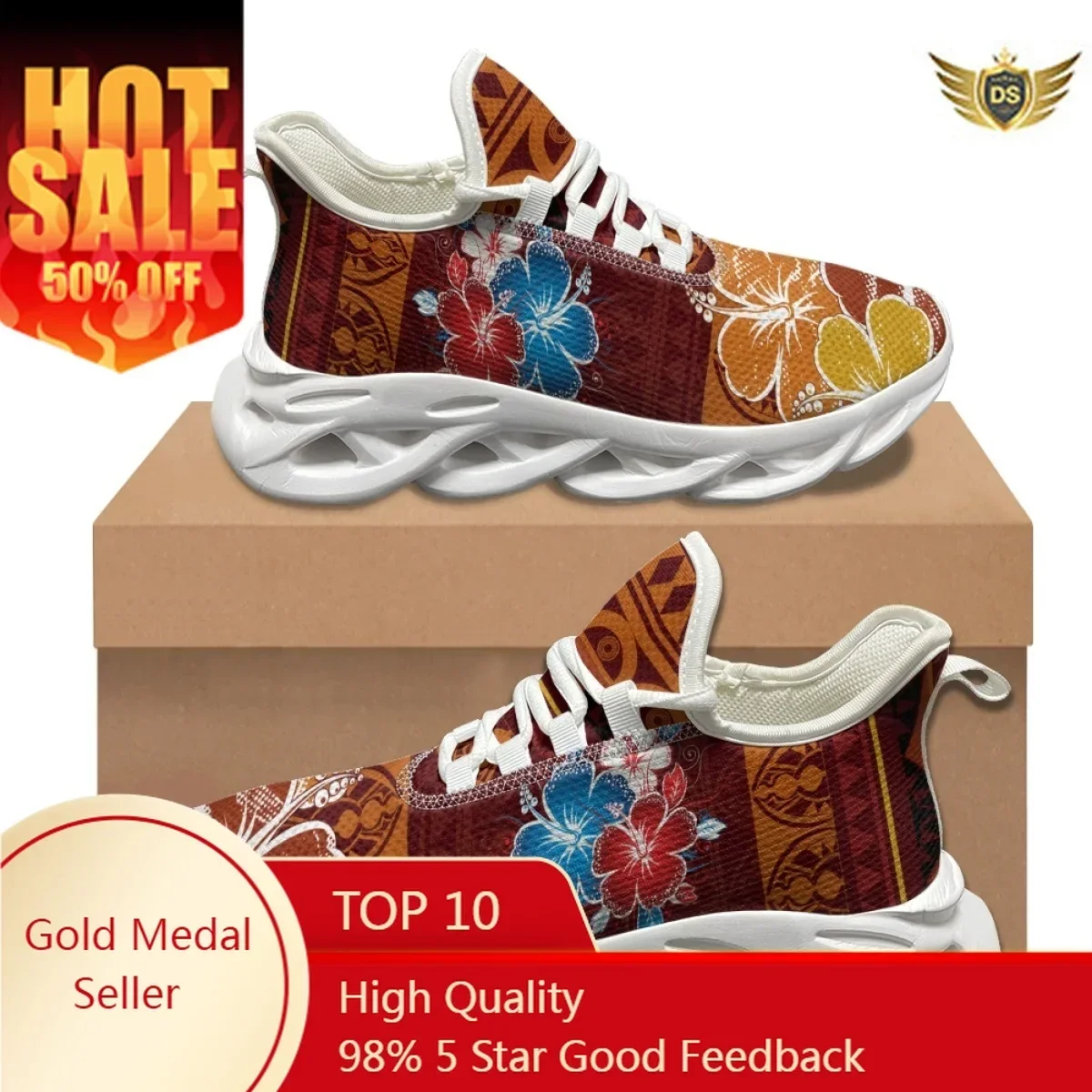 Hawaiian Hibiscus Comfortable Lightweight Lace Up Sneakers Summer Shock Absorbing Basketball Shoes Adult Casual Walking Shoes