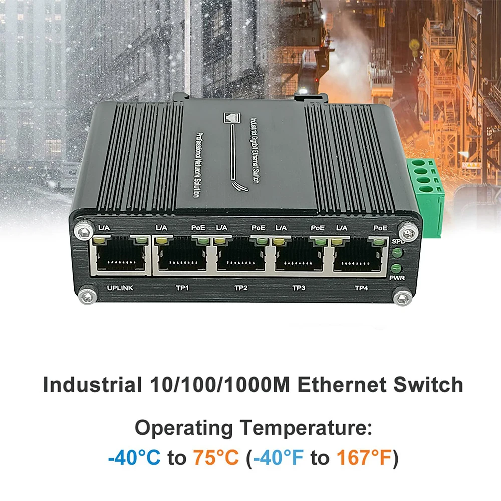산업용 기가비트 이더넷 PoE+ 스위치 5포트 10/100/1000BASE-T 자동 MDI/MDI-X 하프/풀 듀플렉스 컴팩트 30W PoE 이더넷 스위치