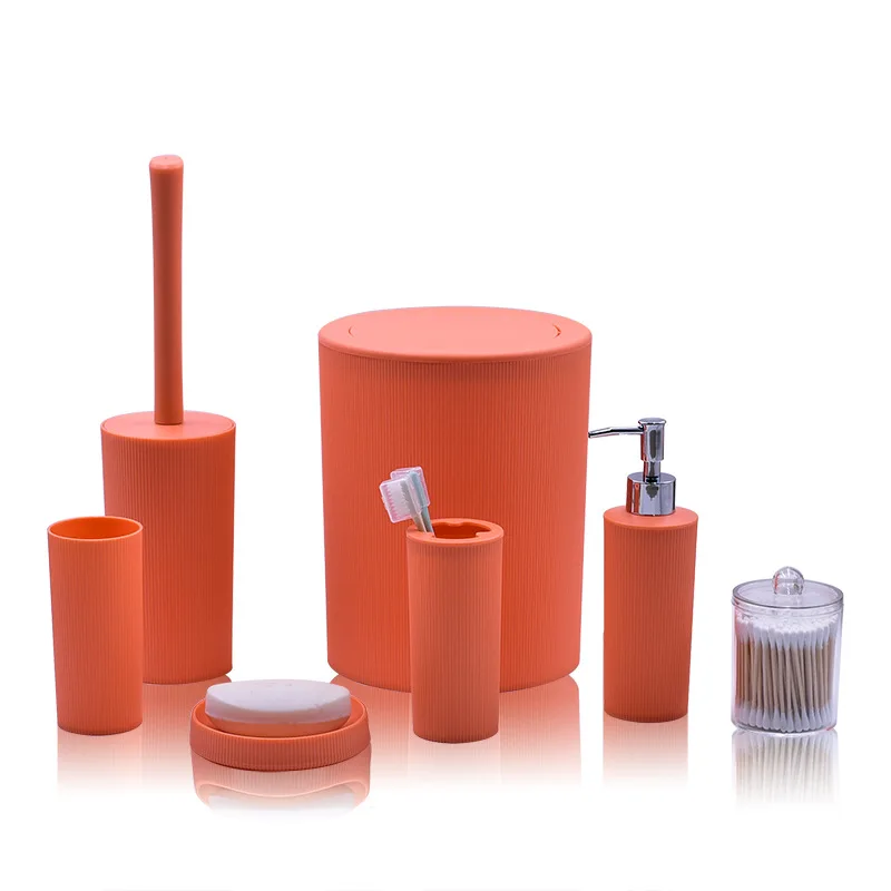 Simple Bathroom Accessory Set Trash Can Cotton Swab Box Lotion Dispenser Decorative 7Pcs for Restaurants Bathroom Essential Kits bathroom accessories set
