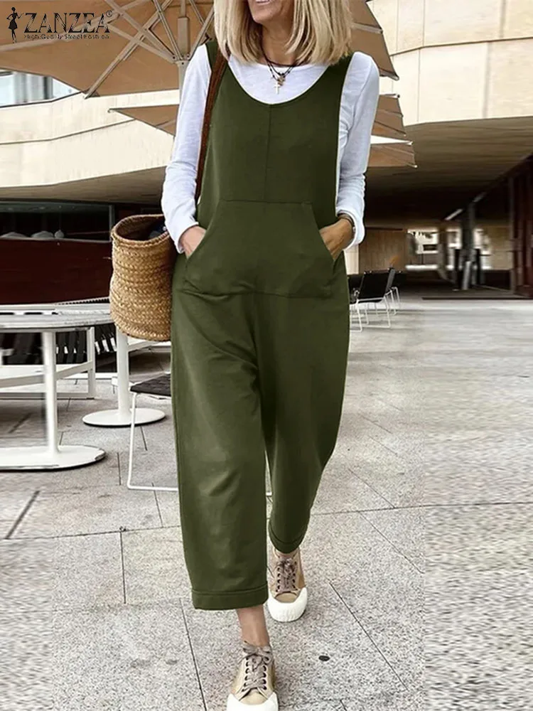 

ZANZEA Women Sleeveless Long Romper 2023 Summer Oversized Jumpsuit Casual Pocket Overalls Scoop Neck Streetwear Fashion Playsuit