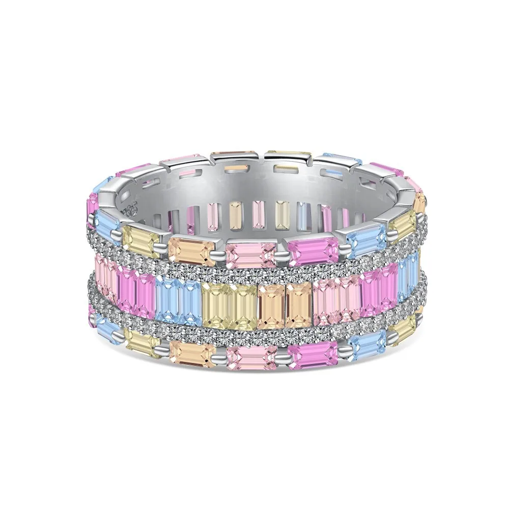 

Серебряные радужные кольца S925, женское яркое красочное кольцо, женское блестящее роскошное ювелирное изделие из циркония 5A, подарок для леди, банкет