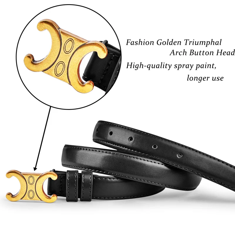 Elegant Women's Genuine Leather Belt with Gold Buckle