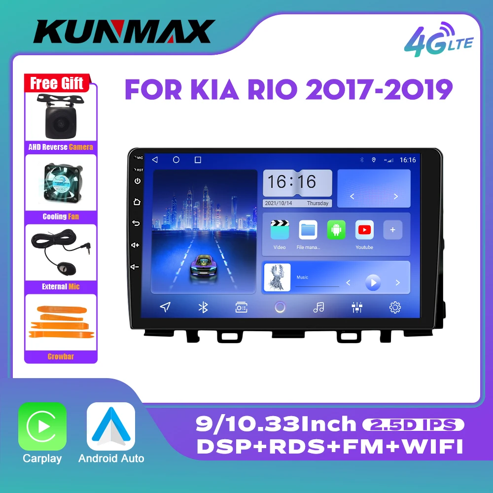 

Автомобильный радиоприемник 10,33 дюйма для KIA RIO 2017-2019 2Din Android Восьмиядерный автомобильный стерео DVD GPS навигатор плеер QLED экран Carplay