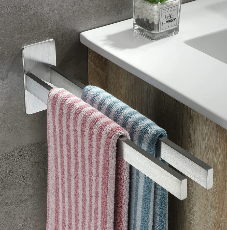 Non-drilled towel rack 304 stainless steel bathroom towel rack self-adhesive bar wall mount