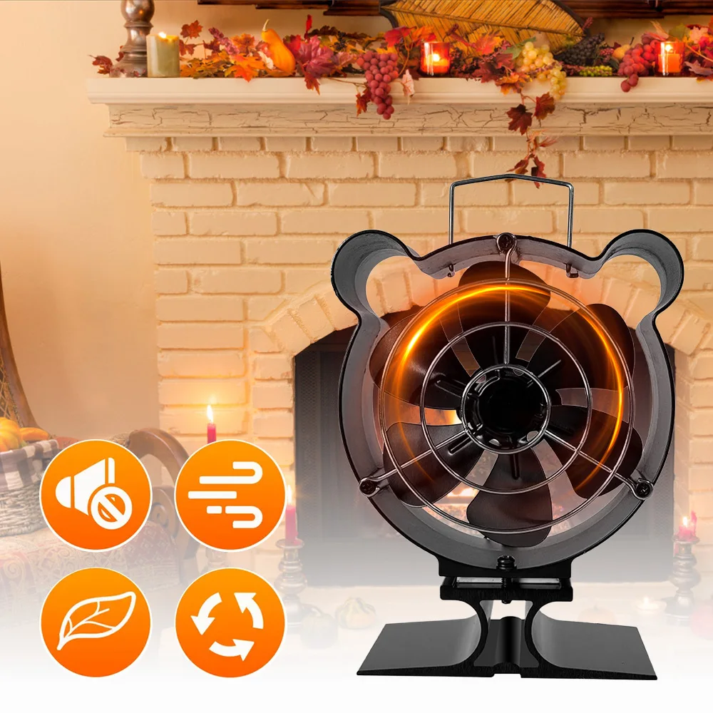 Blade Stove Fan Heat Powered Log Wood Burner Fireplace Fan Protective Cover Woodstove Heater Efficient Heat Distribution