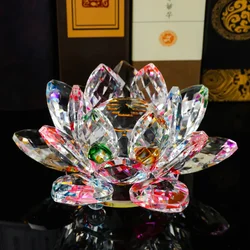 Crystal Lotus Flower, Feng Shui Decor Glass Ornament Souvenir - 8CM (Colorful Lotus)