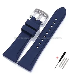 Silicone Soft Waterproof Watch Strap with Metal Pin Buckle - 26mm (Blue - silver)