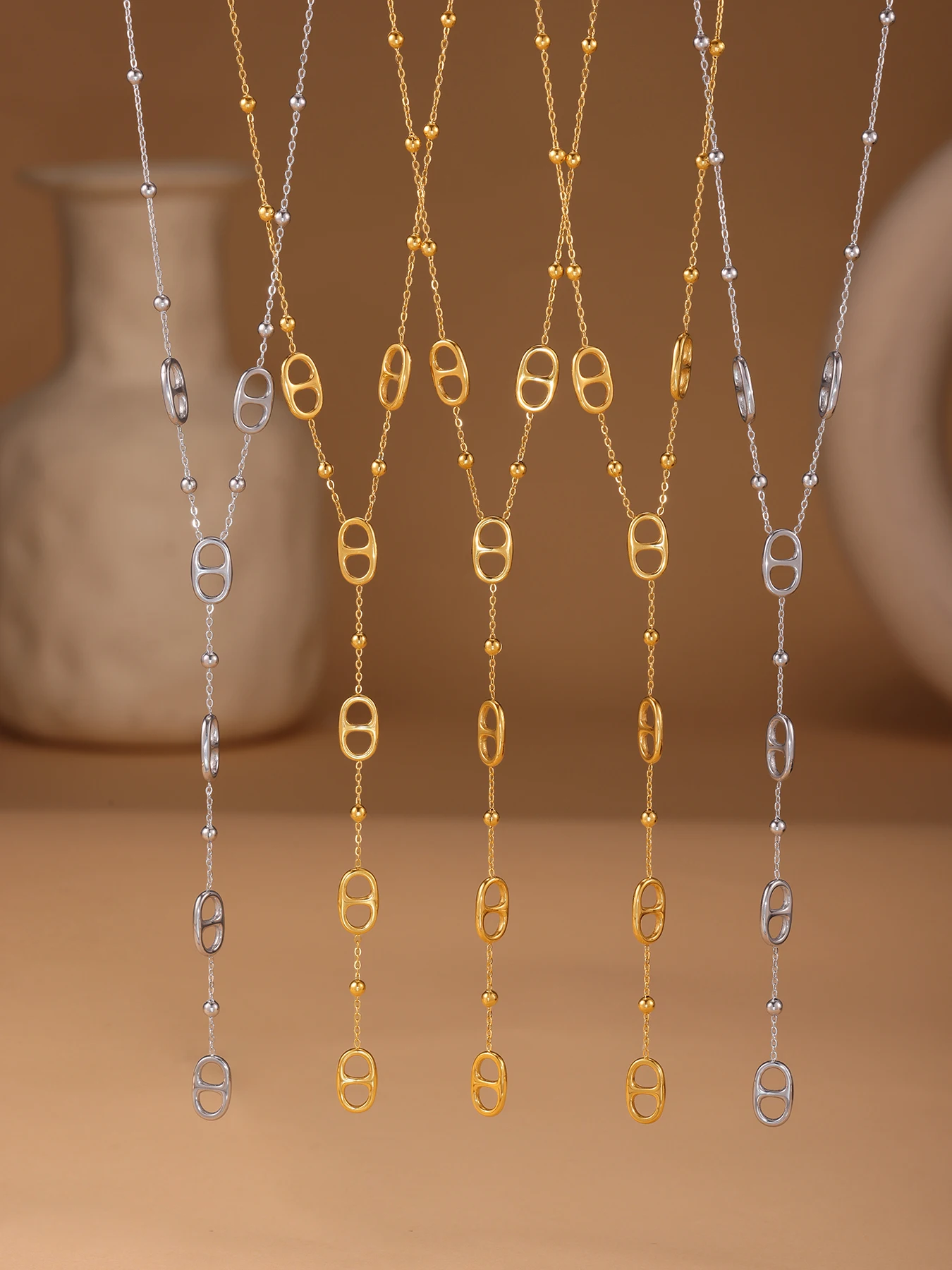 Long Chain Stainless Steel Necklacs For Women PVD Real Gold Plated Metal Female Collar Party Banquet Jewelry