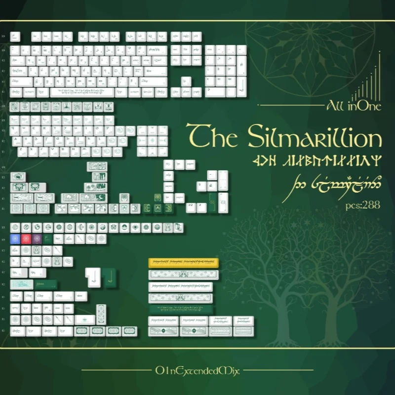 Silmarillion 테마 키캡 세트, PBT 승화 키캡, 기계식 키보드 구리, 6.25U 스페이스 바, 맞춤형 키캡 세트