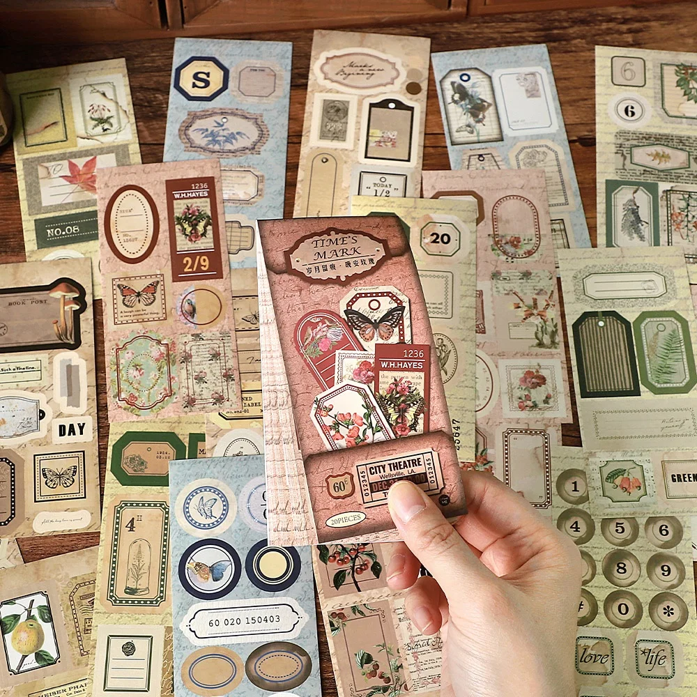 20 Pcs Self-adhesive Sticker Book for Handbook Material Decoration Collage DIY Decoration Label Stickers Album Scrapbooking
