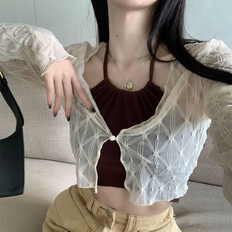Summer Thin Sun-proof Cardigans Women Crochet Midriff-baring Tops Short Leisure All-match Y2k Korean Style Daily Slim Fashion