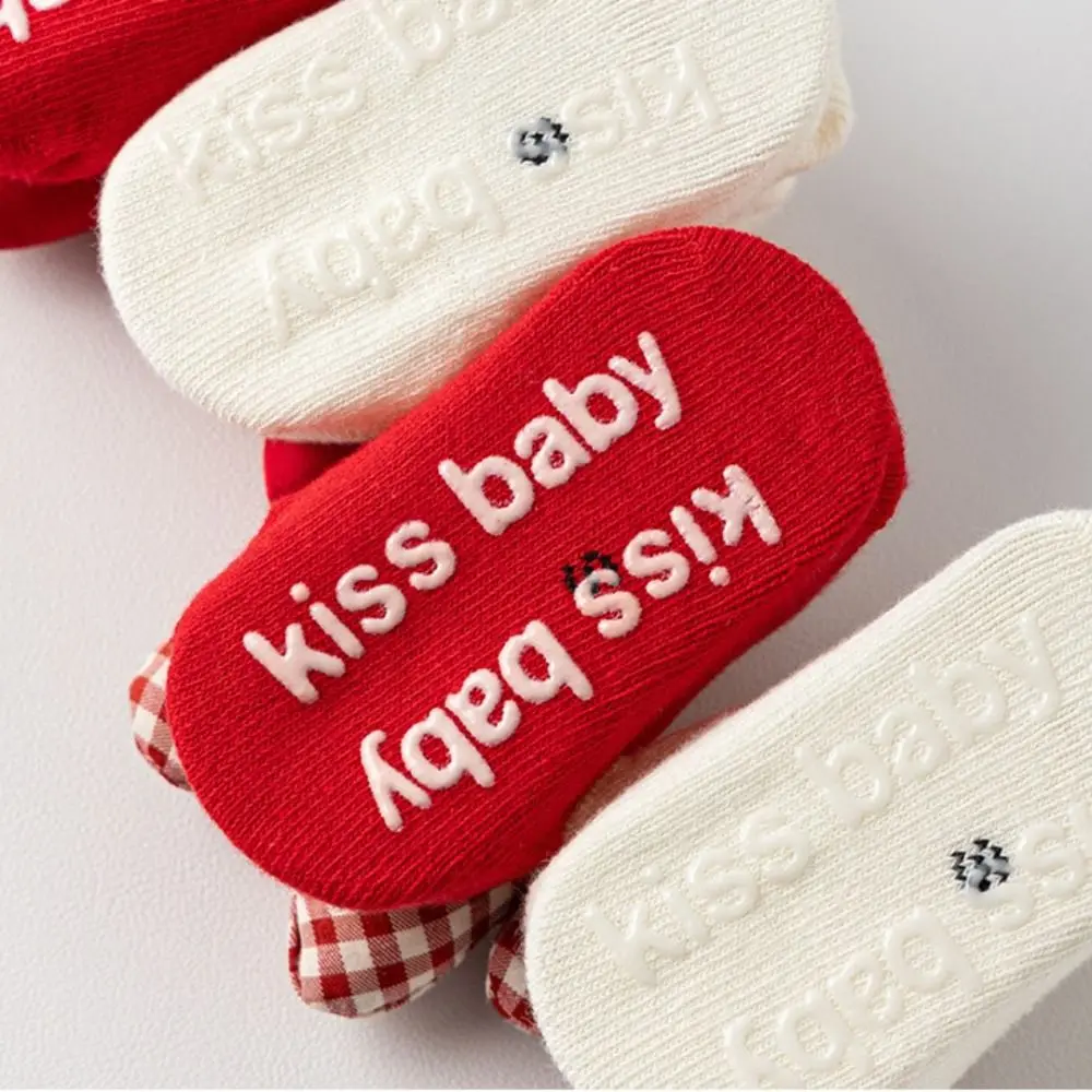 Soft Cotton Newborn Kids Socks 0-3years New Year Baby Girls Boys Warm slippers Red Bow Children Sock Autumn Winter
