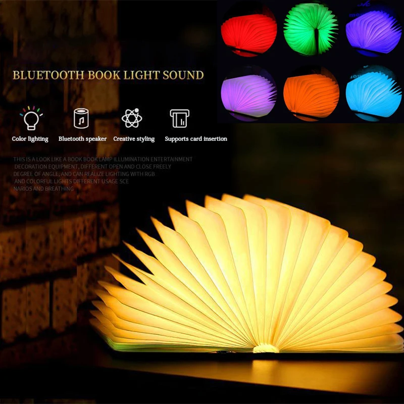 

RGB Remote Control Book Light LED Bluetooth Sound Night Light 3D Portable Folding Book Lamp USB Charging Light Student Gift