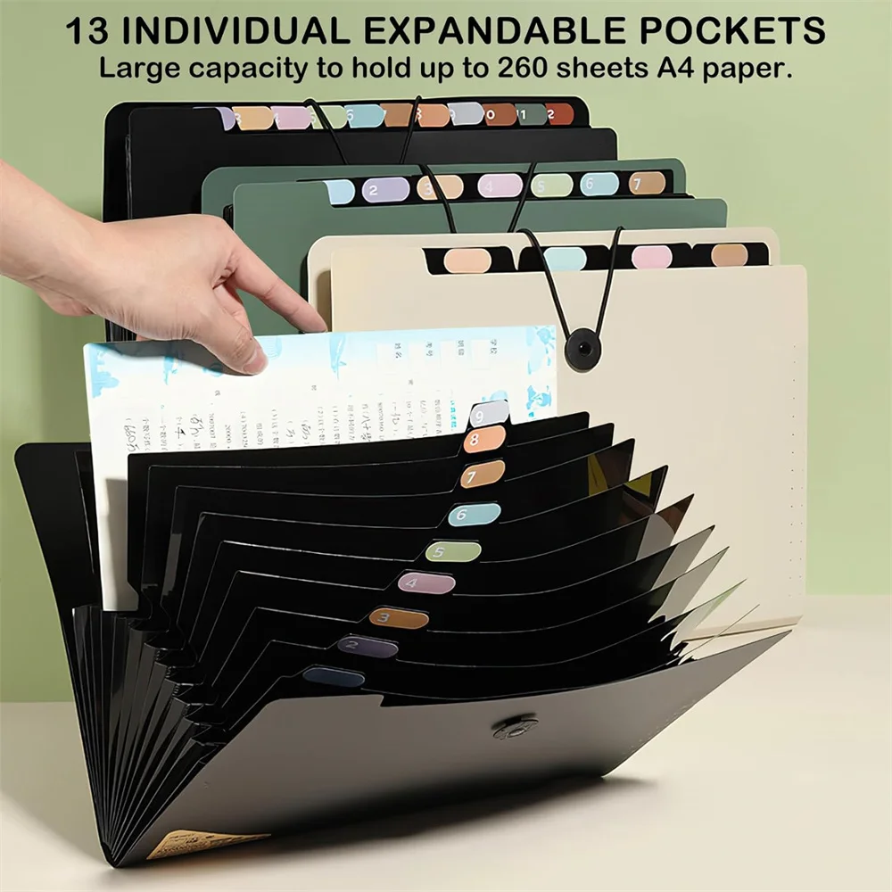 Expanding File Folder 13 Pockets Accordion File Organizer with 12 Labels Expandable Plastic Filing Folders