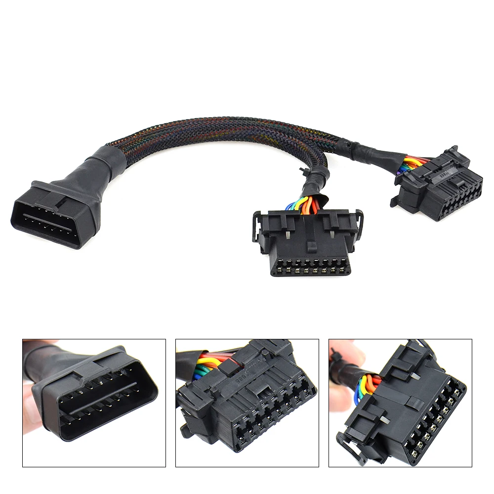 Adaptador OBD2 IKKEGOL - Divisor 16 Pin Para 2 Saídas Com Porta DC