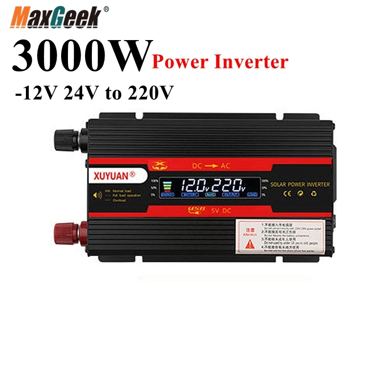 

Maxgeek 3000W 4000W Car Solar Power Inverter 12V 24V to 220V Home Power Inverter with LCD Screen Black Shell