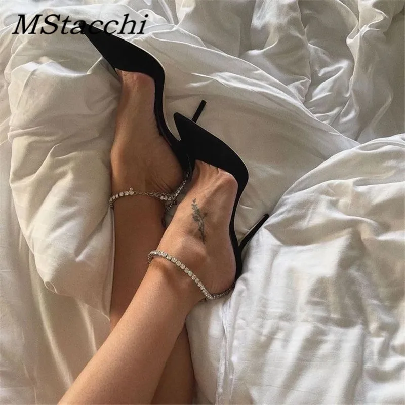 Luxury Rhinestones Chains Women Pumps Designer Sandals High Heels Summer Ankle Strap Party Shoes Star Style Wedding Prom Shoes 3