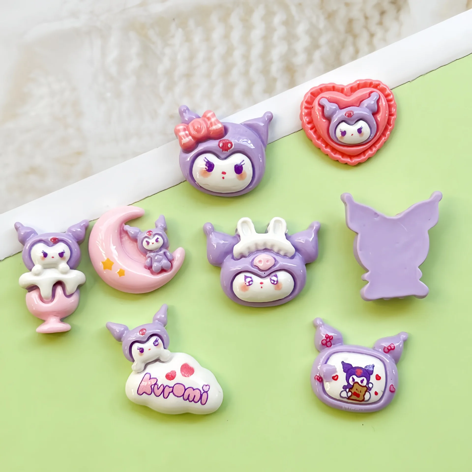 

5 шт., милые Мультяшные полимерные принадлежности sanrio kuromi с плоской задней стороной, кавайные полимерные аксессуары «сделай сам», материалы для рукоделия, украшение для скрапбукинга