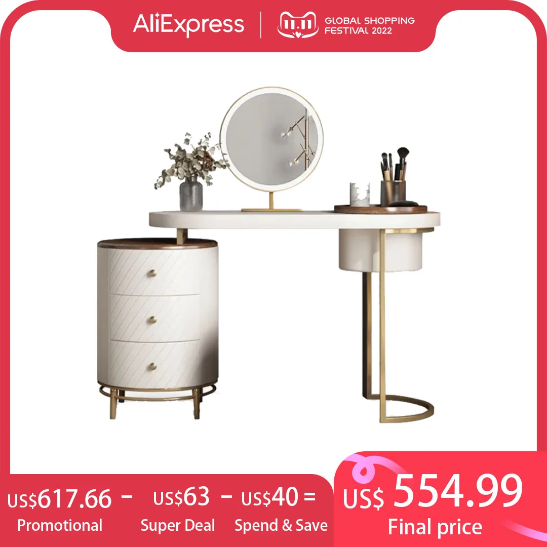 WhiteModernVanityTableMakeuptableWithLEDLightedMirrorDressing