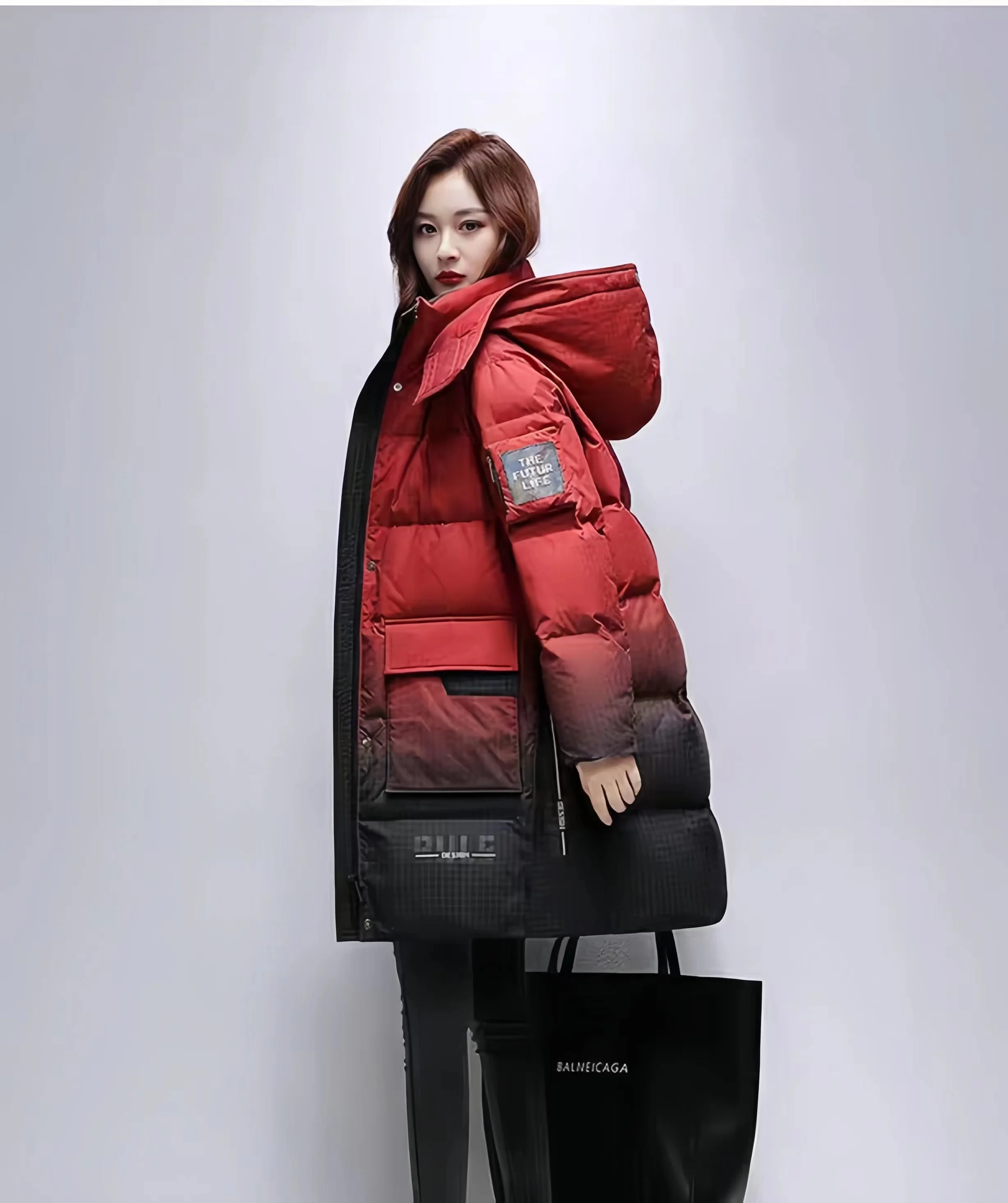 Women's Gradient Color Hooded Coat, 90% White Duck Down Jacket, Casual Parkas, Oversize Female Clothing, New Fashion, Winter