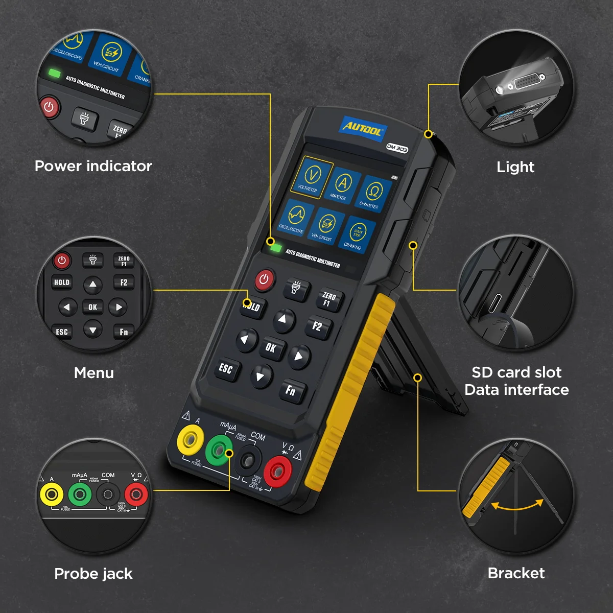 AUTOOL DM303 Multimetro diagnostico per auto Analizzatore motore Oscilloscopio di tensione Test di resistenza diodi Ohmmetro Tester di circuito automatico - immagine 4
