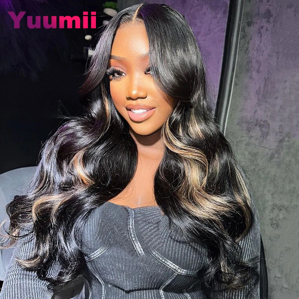 

13x6 Transparent Lace Frontal Human Hair Wigs Blonde 27 Highlights with Black Body Wave Wig Pre Plucked 5x5 4x4 Closure Lace Wig