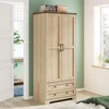 71" Wooden Armoire Wardrobe Closet with Adjustable Shelf and Hanging Rail, Freestanding Closet Wardrobe with 2 Wide Drawers 1