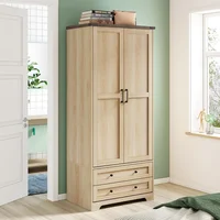 71" Wooden Armoire Wardrobe Closet with Adjustable Shelf and Hanging Rail, Freestanding Closet Wardrobe with 2 Wide Drawers 1
