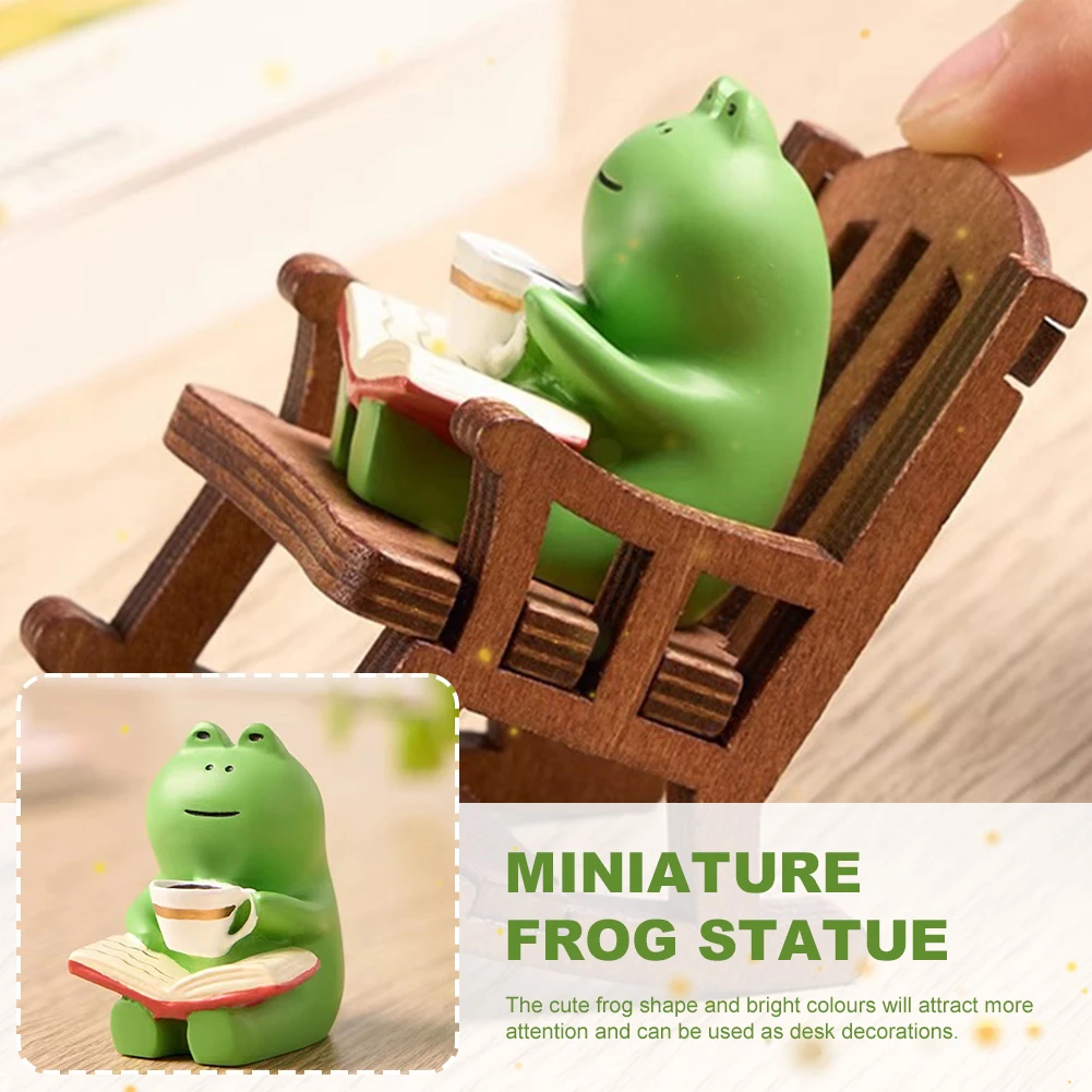 Drinking Coffee Frog Micro Landscape Resin Funny Frog Reading Sculpture Miniature Frog Read Book Figurines Gift for Frog Lovers
