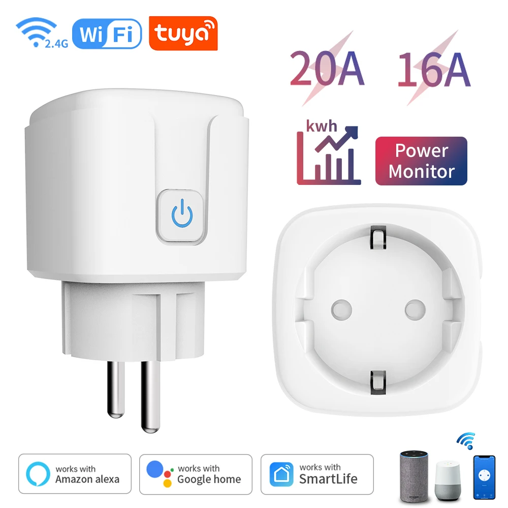 Smart Socket Tuya Smart Socket EU16A/20A Wifi Smart Plug With Power Monitoring Life APP Remote Control Support Google Assistant Alexa