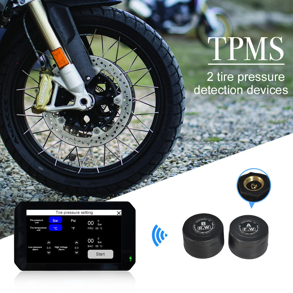 TPMS real time tire pressure DVR Dual camera 1080P Wireless CarPlay android auto Display screen for Motorcycles gps Navigation
