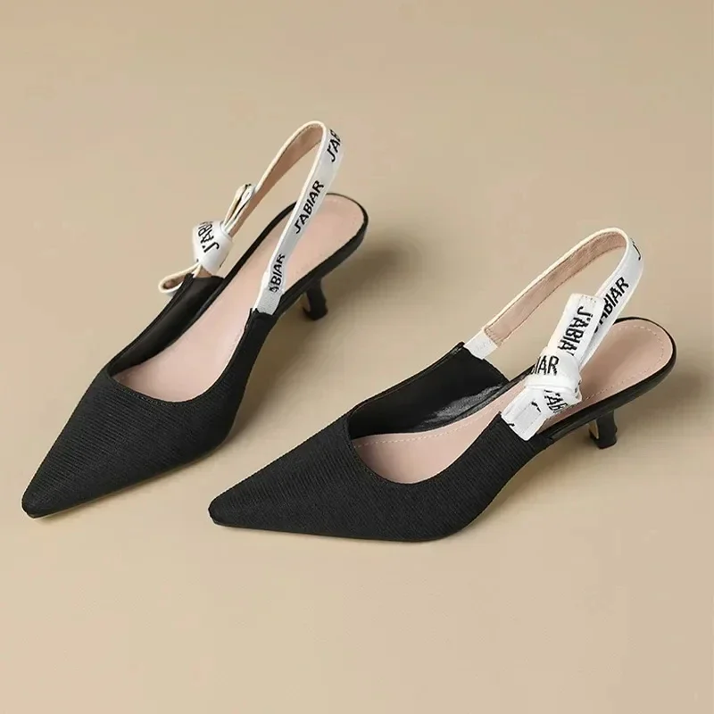 Pointed Toe Women Sexy Sandals Mid Heels Slingback Summer Slippers Fashion Luxury Pumps New Flip Flops Shallow Mujer Slides