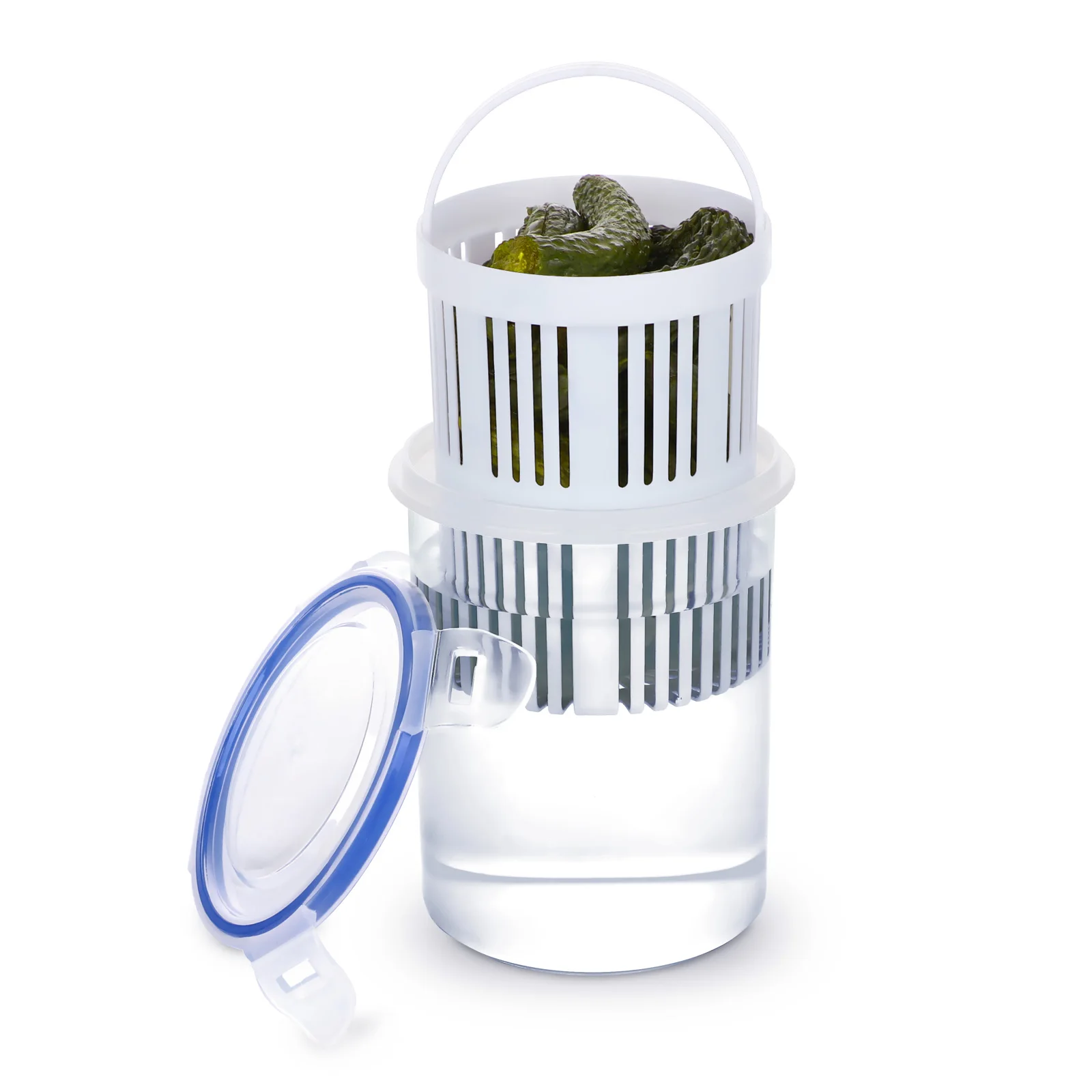 Multifunctional Food Container Pickle Jar with Strainer Insert Leak-Proof Lid Pickle Flip Jar Bucket Fresh Box Draining Basket 5