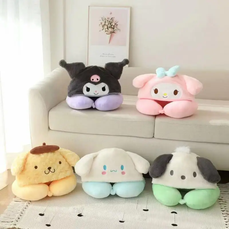 

Cartoon Sanrioed My Melody Kuromi Neck Pillow Ins Girly Heart Kawaii U-Shaped Hooded Nap Pillow Home Daily Holiday Gifts