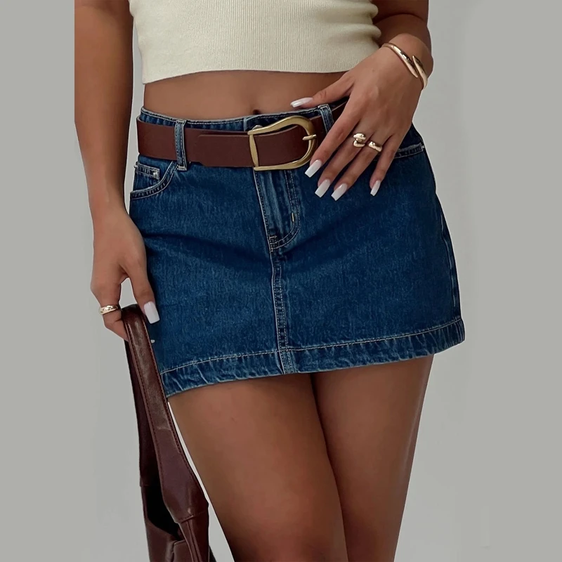 Y2k Vintage Denim Mini Skirt American Retro Washed Blue Pencil Skirts Women High Waist Slim Fit Bodycon A-line Skirt Streetwear 3
