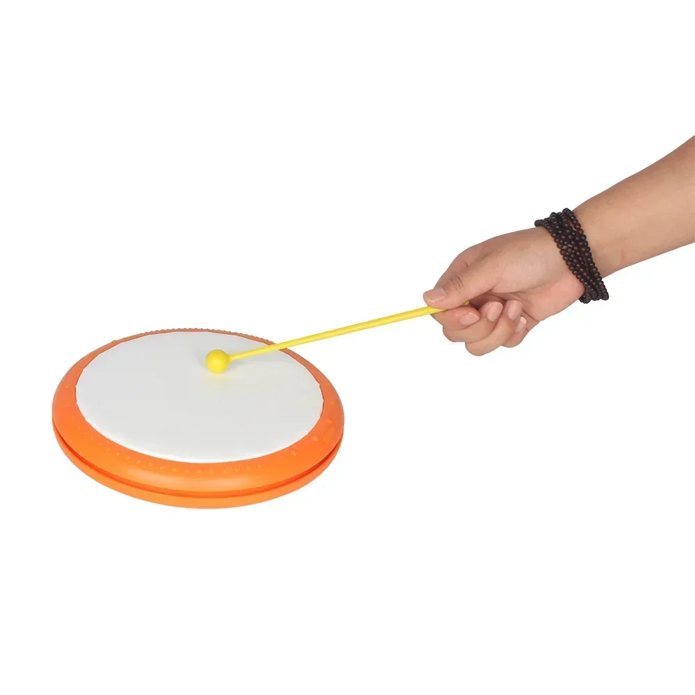 Orff Tambourine Orange Plastic Drum Tambourine With Drumsticks Rhythm Practice Portable Percussion Musical Early Music Education