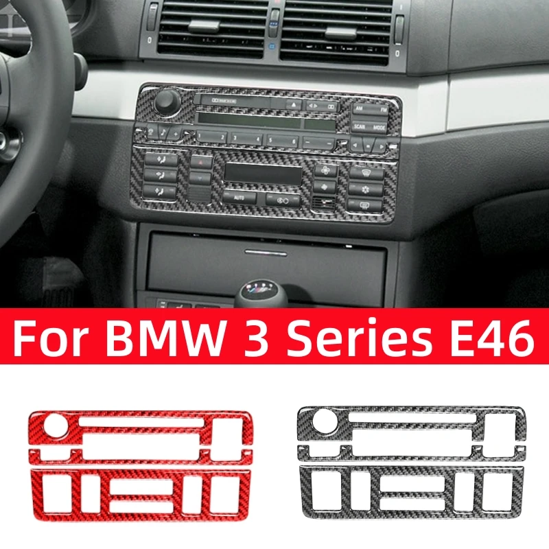 탄소 섬유 자동차 중앙 제어 에어컨 CD 버튼 패널 트림 커버 스티커, BMW 3 시리즈 E46 1999-2004 액세서리