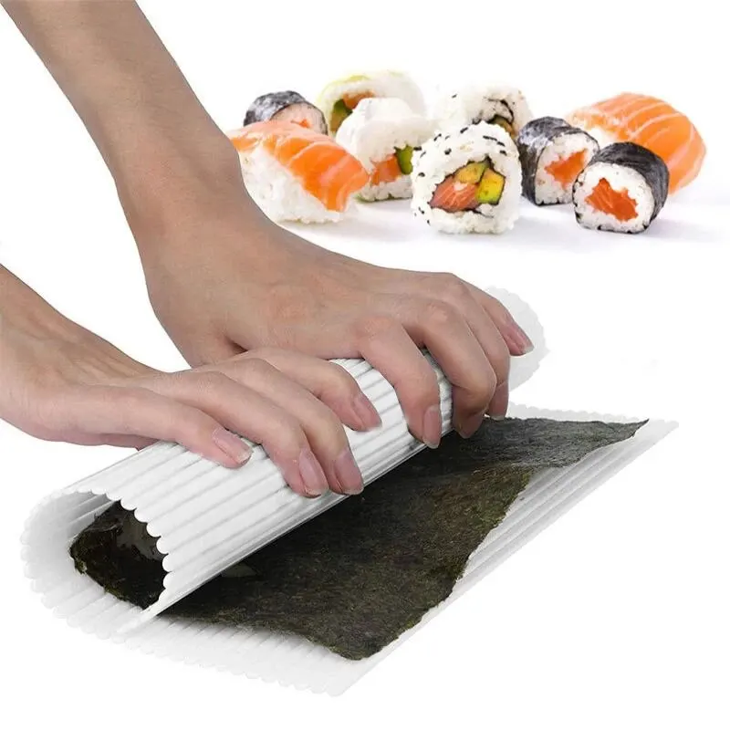 1pc 27/35cm Household Creative White Food Grade Silicone Sushi Mats Sushi Roll Up Curtains Cake Roll Up Curtains Sushi Tool