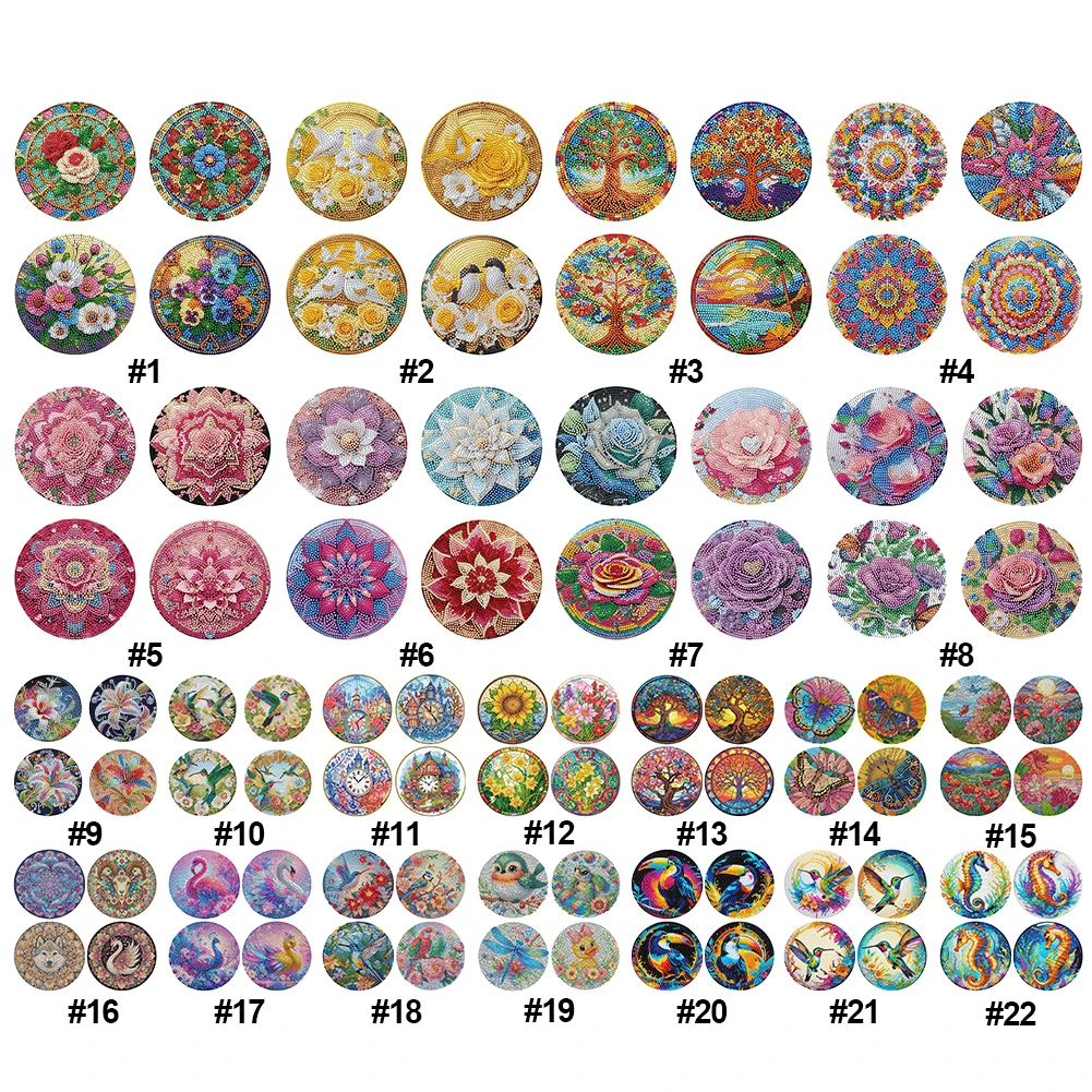 Diamond Crafts Projects Flowers Round Diamond Painting Table Mats Rhinestone Anti-slip Placemat for Home Decor
