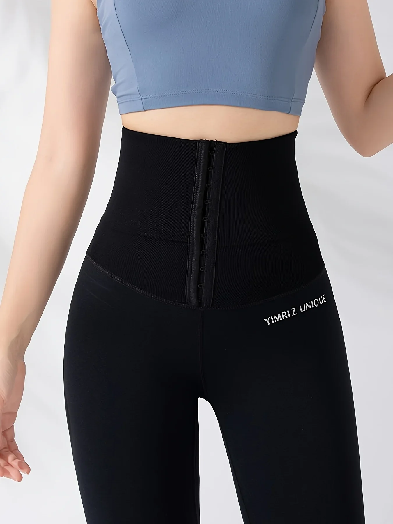 High-Waist Tummy Control Yoga Pants for Women, Slim Elastic Sports Leggings with Snap Closure, Butt Lifting Workout Tights 3